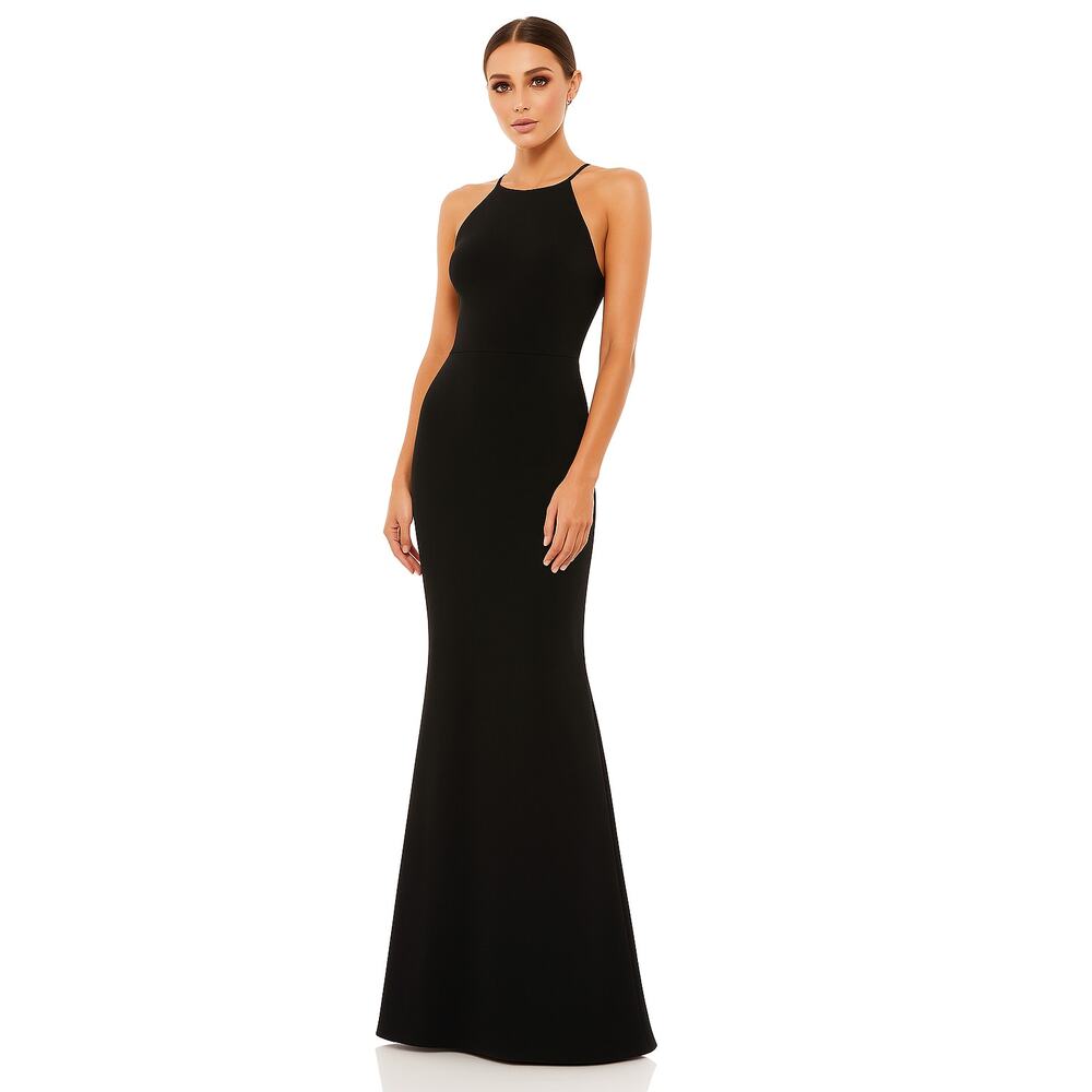 Mac Duggal Black High Neck Gown Maxi Criss Cross‎ Back Size 2